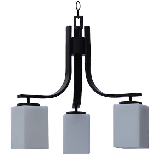 Cambridge 3-Light Ebony Bronze Chandelier Etched Dove White Glass Shade