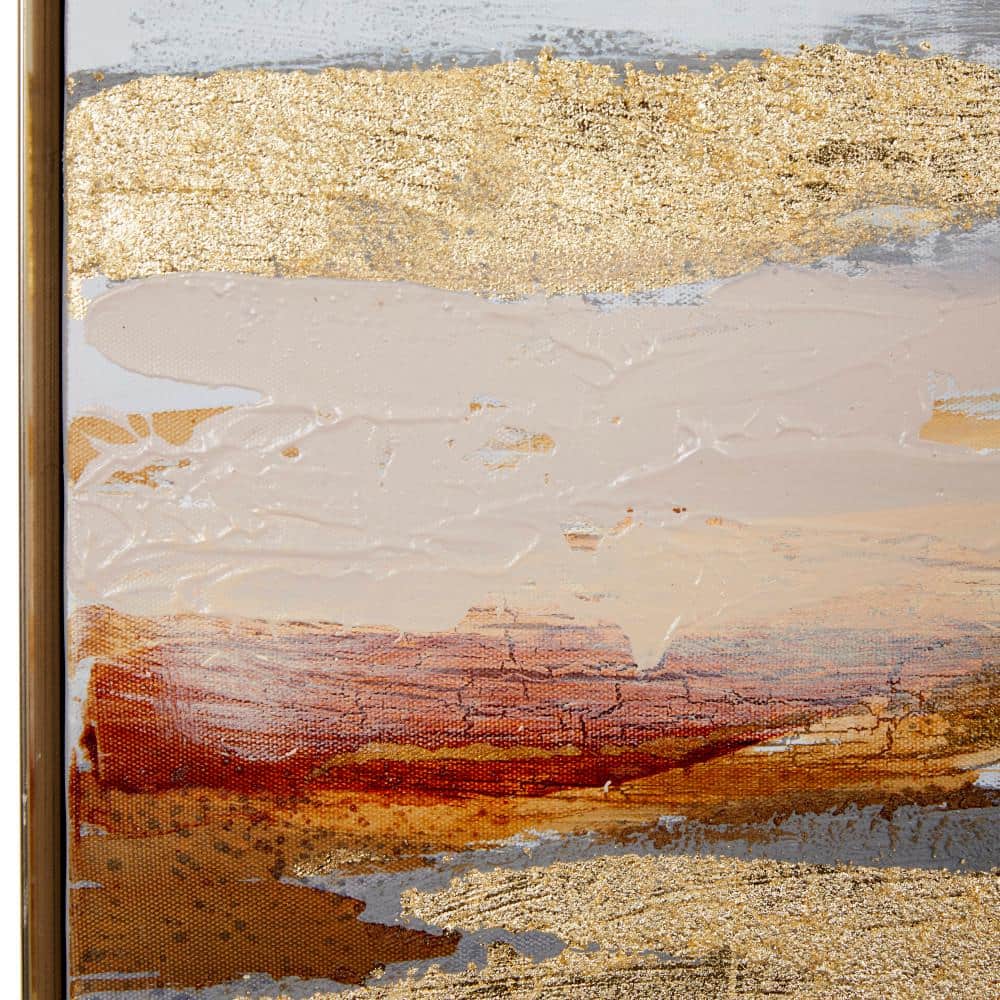 59" x 20" Gold and Beige Abstract Acrylic Landscape Painting on Canvas