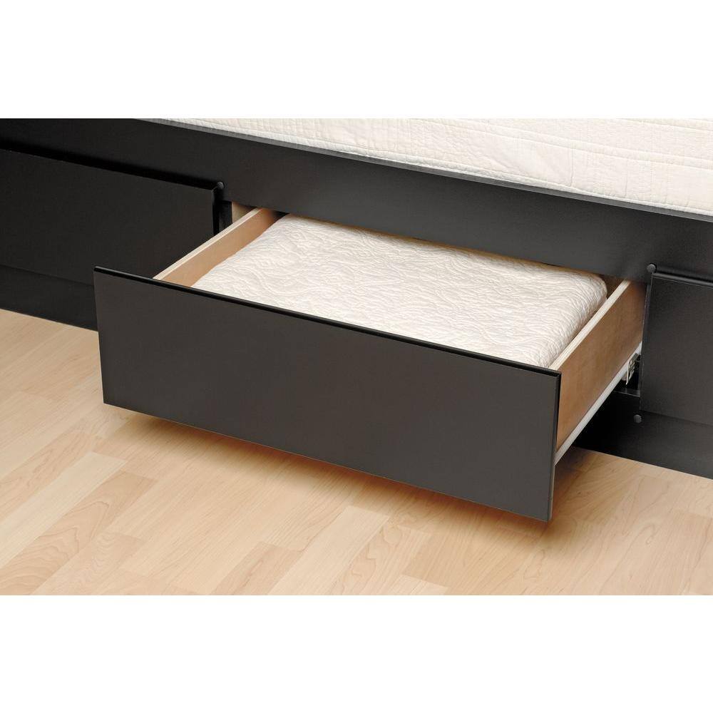 Full Black Pine Wood Platform Bed with 6 Storage Drawers