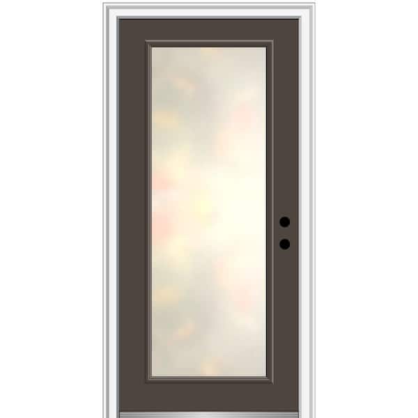 MMI Door Blanca 32 in. x 80 in. Left-Hand Inswing Full Lite Satin Glass Brown Painted Prehung Fiberglass Front Door