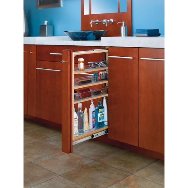 Wood Vanity Base Filler Pull Out Organizer for New Vanity Applications w/Soft Close