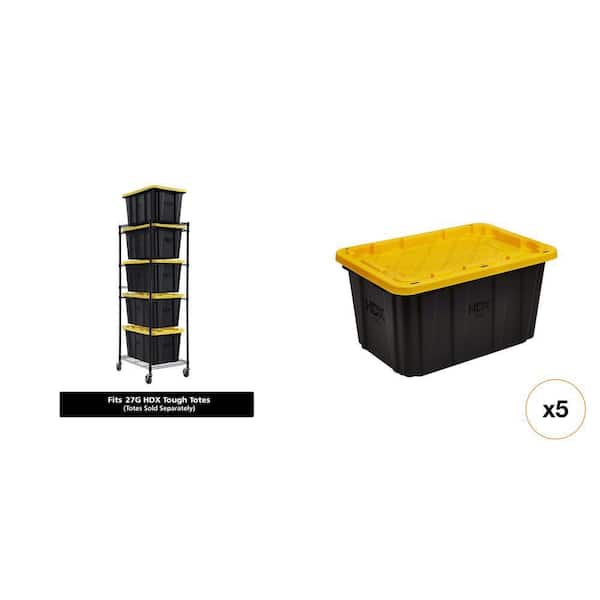 2-Shelf Steel Wire Rack (22 in. x 69 in. x 28.5 in.) and 5-Pack 27 Gal. Totes