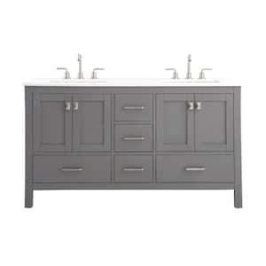 Vanea 60 in. Double Freestanding Gray Bath Vanity with White Quartz Top