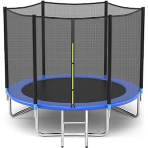 SKONYON 10 ft. Round Trampoline with Safety Enclosure Net and Ladder - The Home Depot