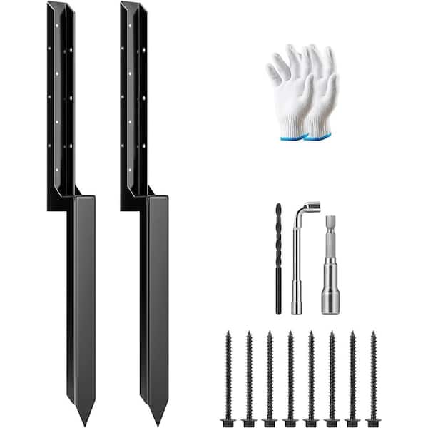 33.5 in. Steel Ground Spike with Gloves for Repairing Tilted or Broken Wood Post (2-Pack)