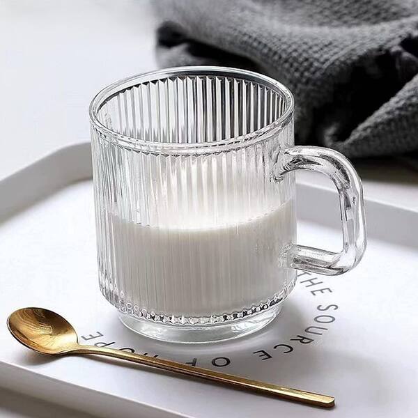 Wudkey 12 oz. Vertical Stripes Heat-Resistant Lead-Free Glass Coffee Mugs with Handle, Transparent, Dishwasher Safe