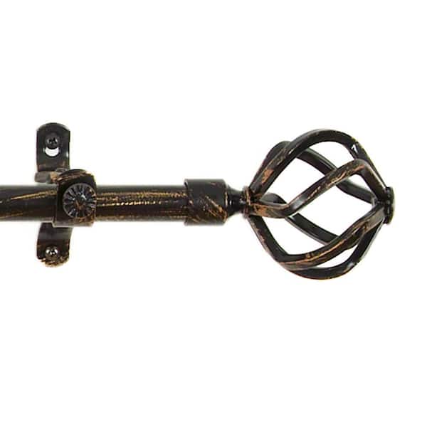 ACHIM Metallo Avalon 28 in. - 48 in. Adjustable 3/4 in. Single Curtain Rod in Black Gold Avalon Finials