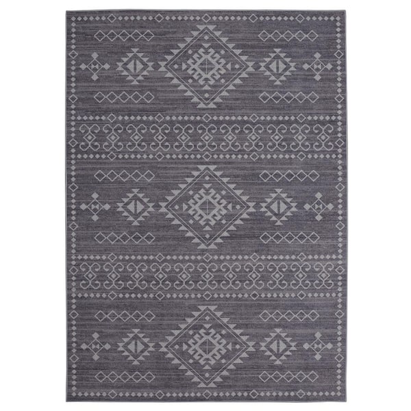 Park Iris Gray and Ivory 8x10 ft. Traditional Woven Distressed Polyester Rectangle Indoor Area Rug
