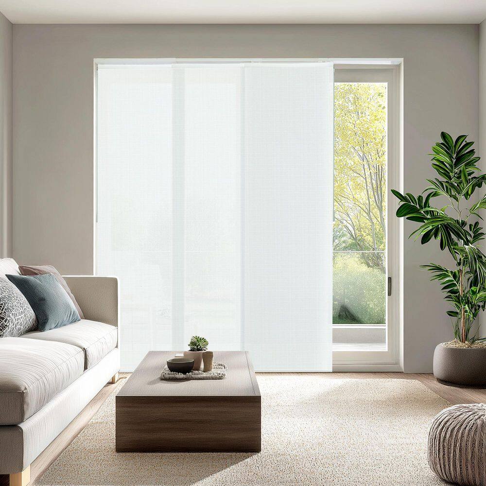 Ballroom Cut-to-Size White Light Filtering Adjustable Sliding Panel Track Blind w/23 in. Slats Up to 86 in. W x 96 in. L price history on PriceWatchPro