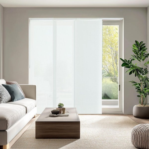 Ballroom Cut-to-Size White Light Filtering Adjustable Sliding Panel Track Blind w/23 in. Slats Up to 86 in. W x 96 in. L