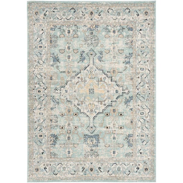 Nourison Washable Decor Blue Taupe 7 ft. x 9 ft. Center medallion Traditional Area Rug