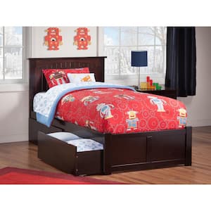 Nantucket Espresso Twin Solid Wood Storage Platform Bed with Flat Panel Foot Board and 2 Bed Drawers