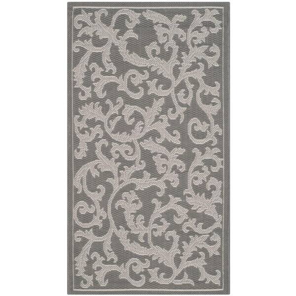 SAFAVIEH Courtyard Anthracite/Light Gray 3 ft. x 5 ft. Floral Indoor/Outdoor Patio  Area Rug