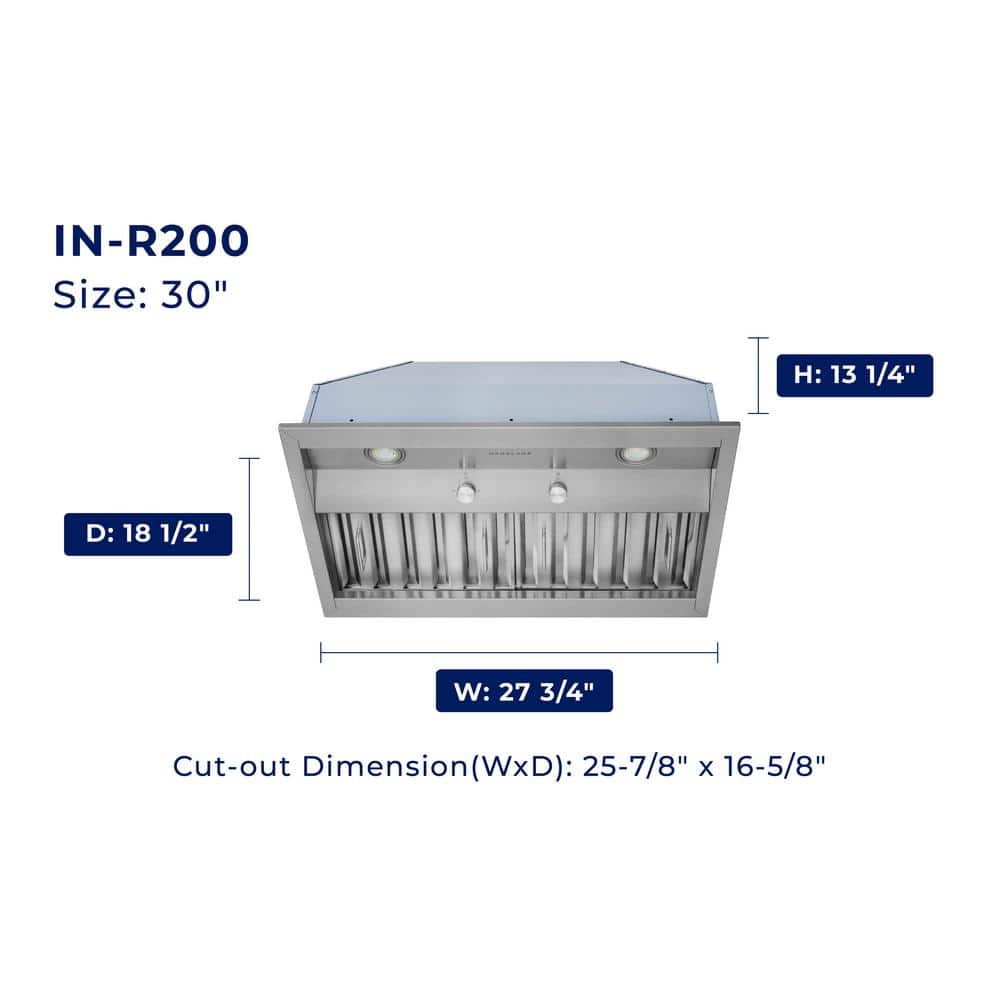 Hauslane Stainless Steel Convertible Insert Range Hood with Charcoal Filter