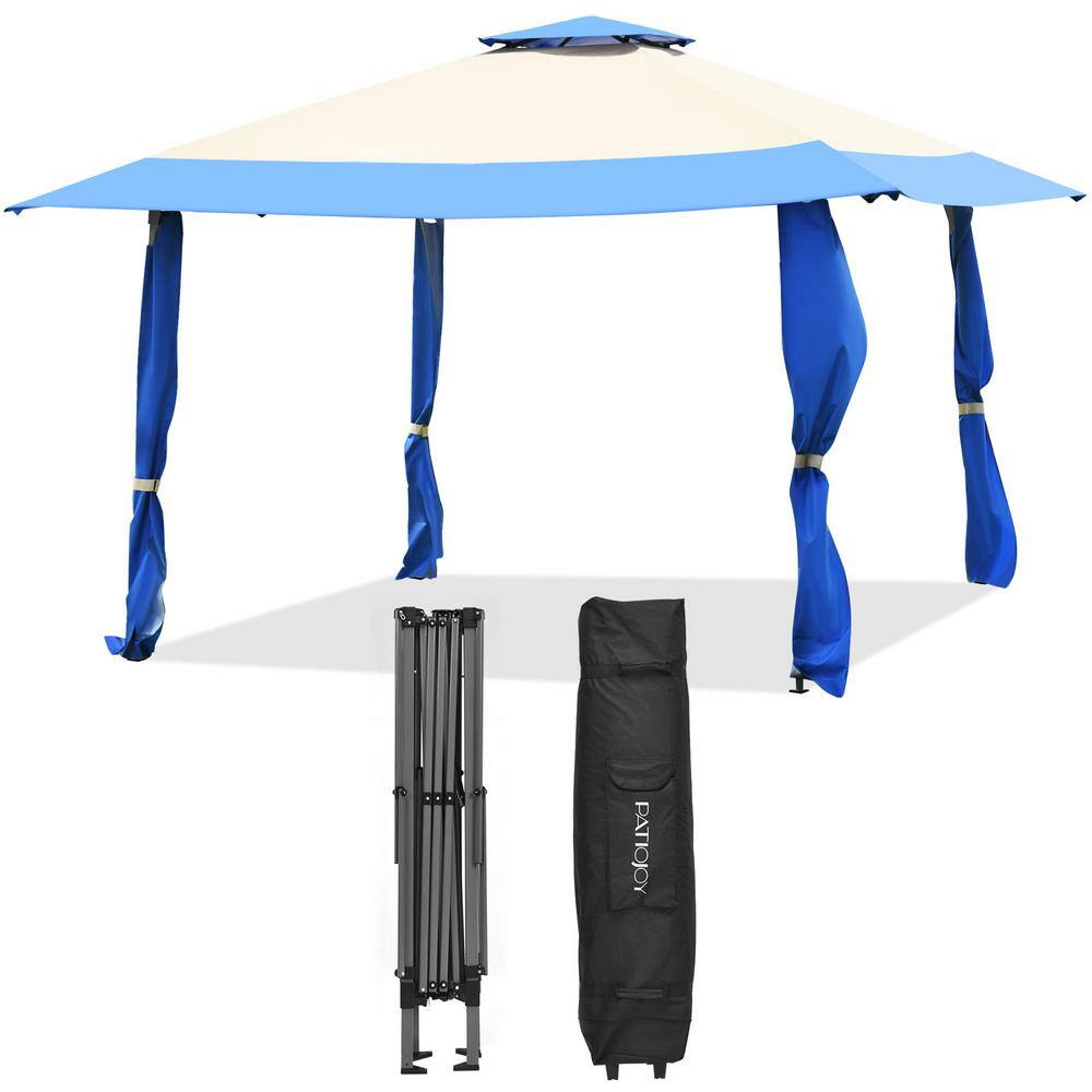 Blue and Beige 13' x 13' Pop-Up Canopy Tent with Steel Frame