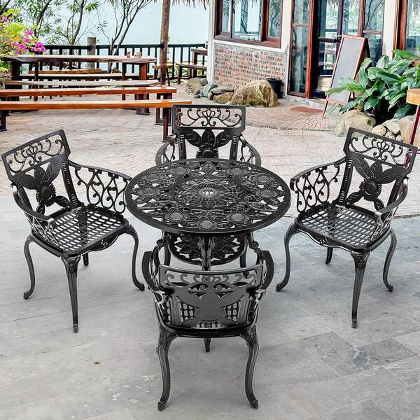 HOMEFUN Black 5 Piece Aluminum Sunflower Outdoor Patio Dining Set