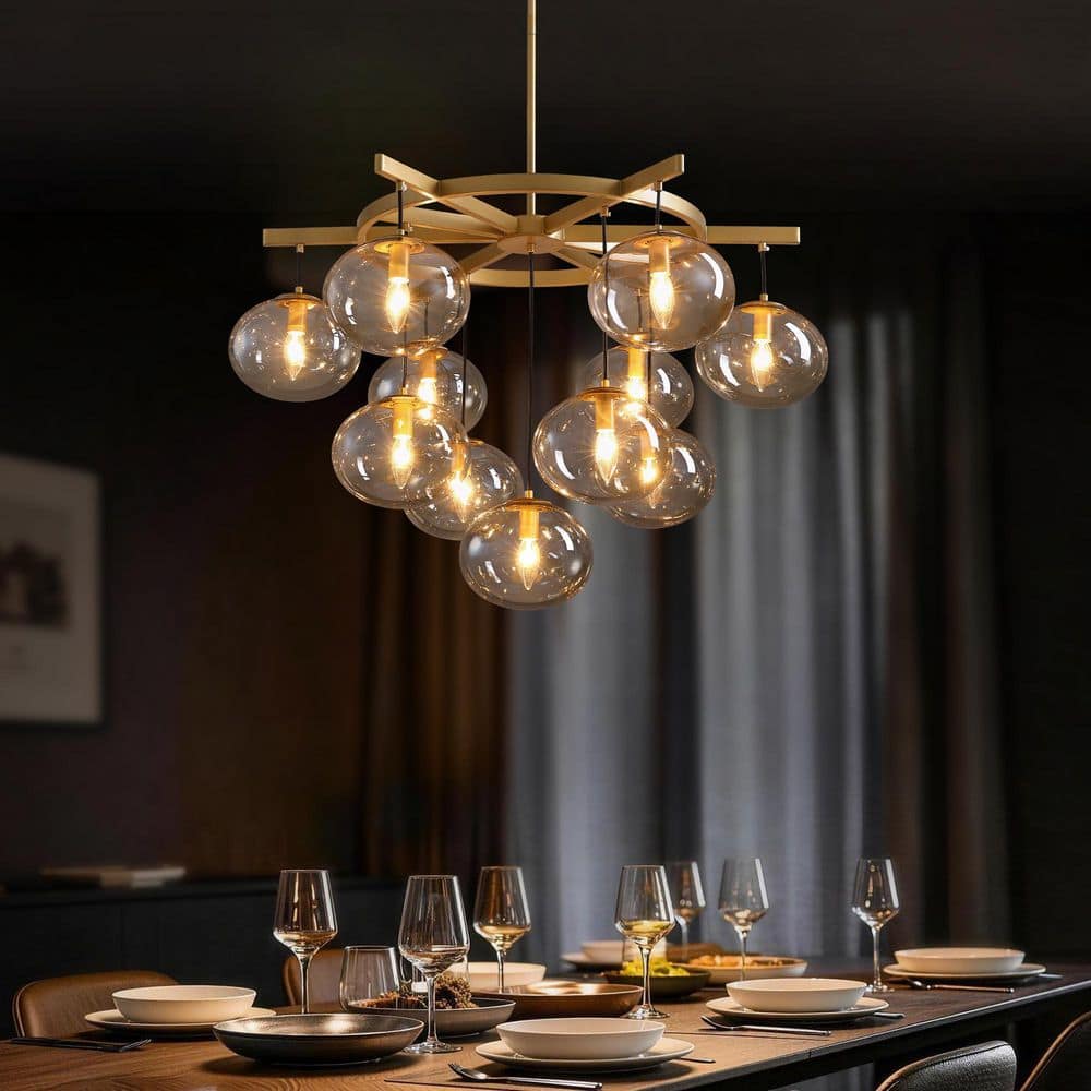 WDETR 35.4 in. Modern 11-Light Gold Bubble Chandelier with Glass