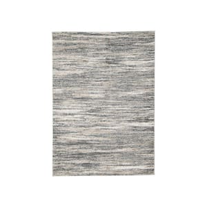 Modern Ivory, Beige, and Gray 5 ft. x 7 ft. Smokey Lined Design Polyester Fabric Area Rug