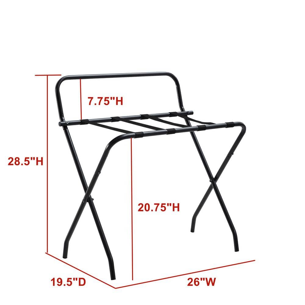 Ludlow Black Metal Folding Luggage Rack with Backrest