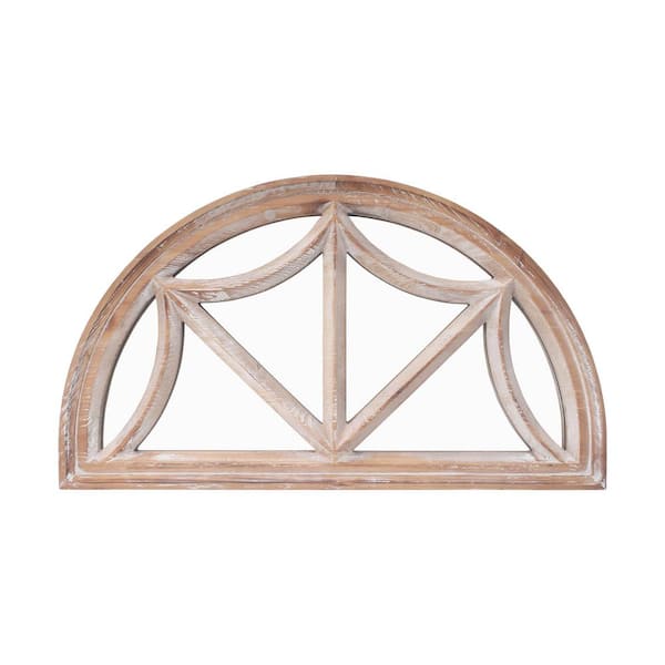 PARISLOFT 31.875 in. W x 18.125 in. H Arched Framed Brown Farmhouse Wood Wall Mirror