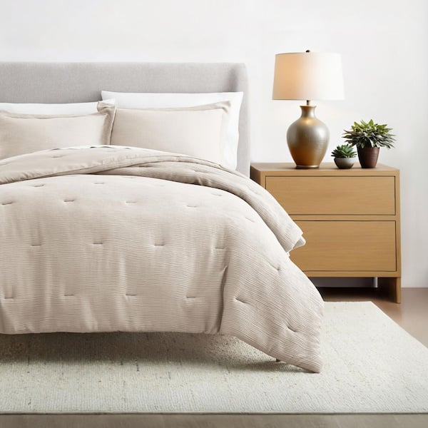 All-Season Down Alternative Tan Cloud Gauze Textured King Comforter Set