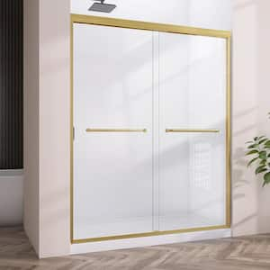 54 in. W x 72 in. H Semi-Frameless Sliding Alcove Bypass Glass Shower Door in Brushed Gold 1/4 in. Tempered Glass