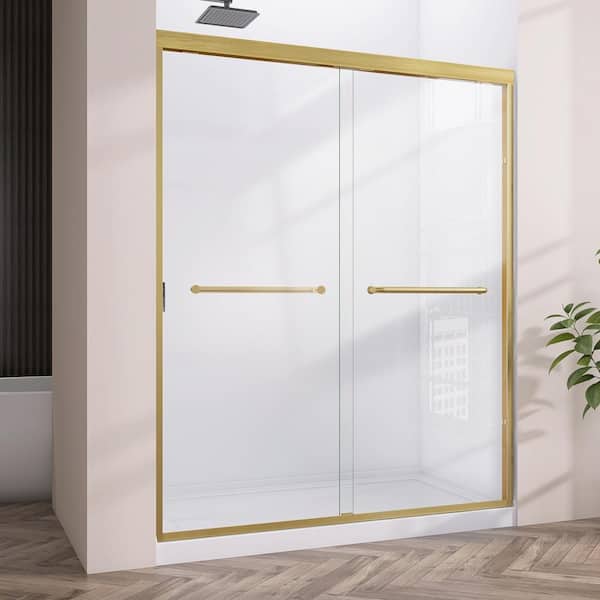 50-54 in. W x 72 in. H Semi-Frameless Sliding Bypass Glass Shower Door in Brushed Gold 1/4 in. Tempered Glass