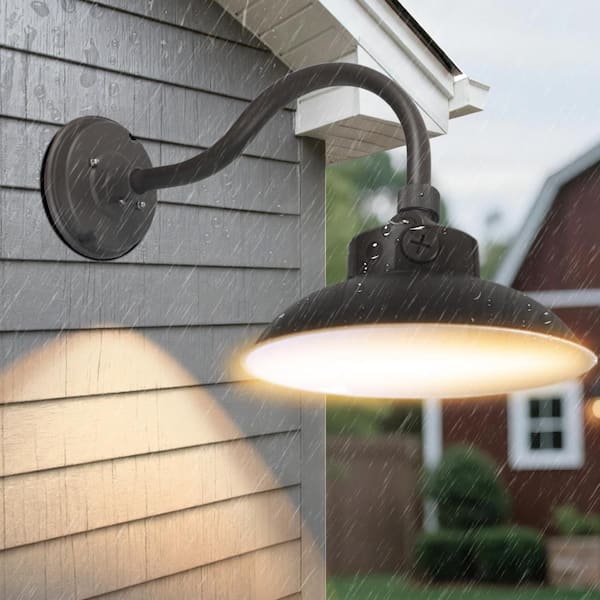 12. 4in. Bronze 50-Watt Integrated LED Outdoor Gooseneck Barn Light Wall Sconce With Dusk To Dawn 3000K/ 4000K/ 5000K