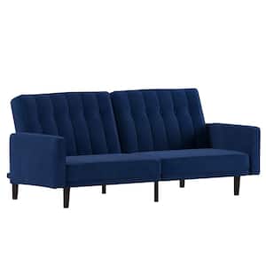 75.5 in. W Square Arm Fabric 2-Seat Living Room Sofa in Blue
