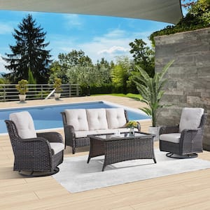 Carolina Brown 4-Piece Wicker Patio Conversation Set with Beige Cushions