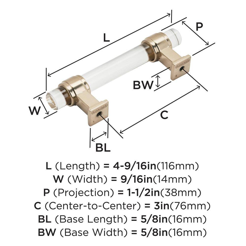 Clear and Champagne Bronze 3" Cabinet Pull with Mounting Hardware