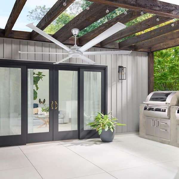 Mammoth 84 in. Smart Indoor/Outdoor Silver Universal Mount Ceiling Fan w/ 12 in. Downrod, 2700K LED, Remote & Phone App