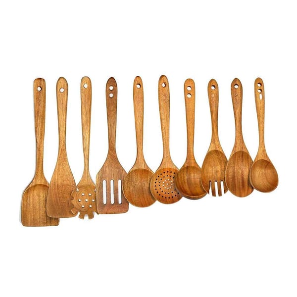 10-Piece Acacia Wood Kitchen Utensil Set – Natural Finish, Heat-Resistant, Nonstick-Safe Spoons and Spatulas