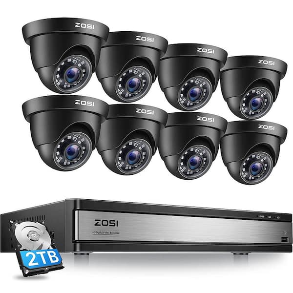 ZOSI 16-Channel 5Mp-Lite 2TB DVR Security Camera System with 8 1080p Wired Dome Cameras