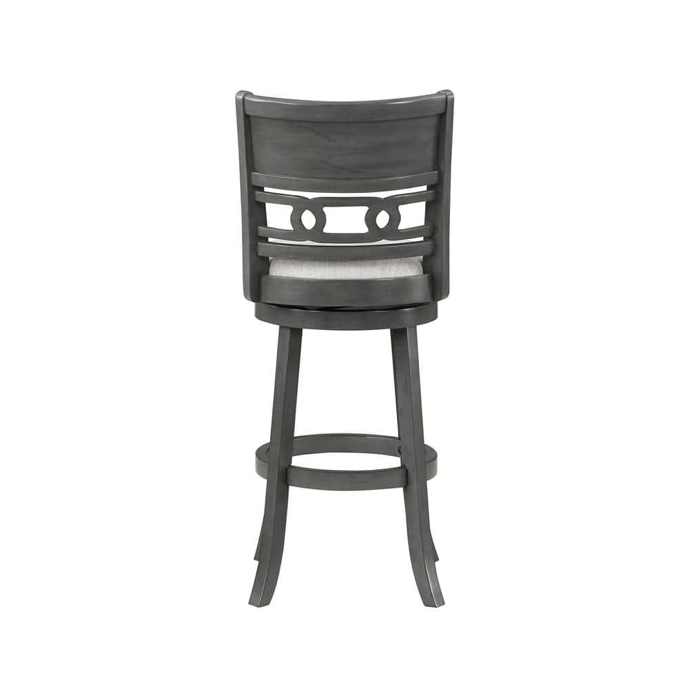 Gray Wood Swivel Bar Stool with Fabric Seat