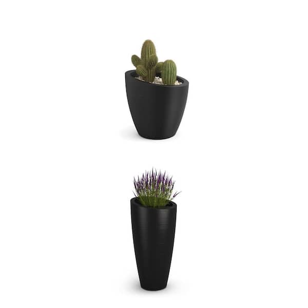 Modesto Black Polyethylene Planter Combo: 32 in. Round and 20 in. Round