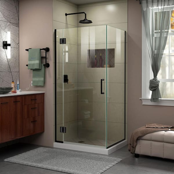 DreamLine Unidoor-X 30-3/8 in. W x 30 in. D x 72 in. H Frameless Hinged Shower Enclosure in Matte Black