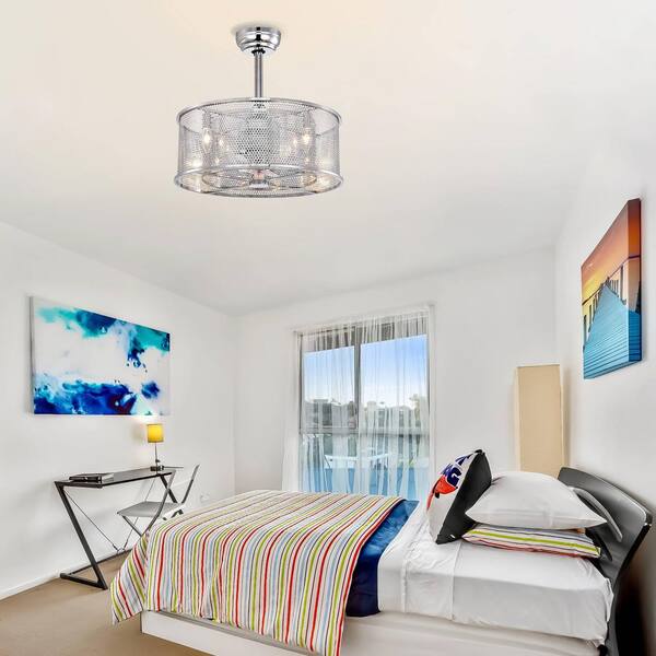 20.4 in. of Indoor/Outdoor Chrome Housing Modern Ceiling Fan with Remote Control, Noiseless Reversible AC Motor for Room