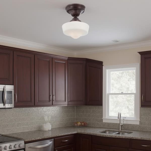 1-Light Brushed Bronze Semi-Flush Mount Light