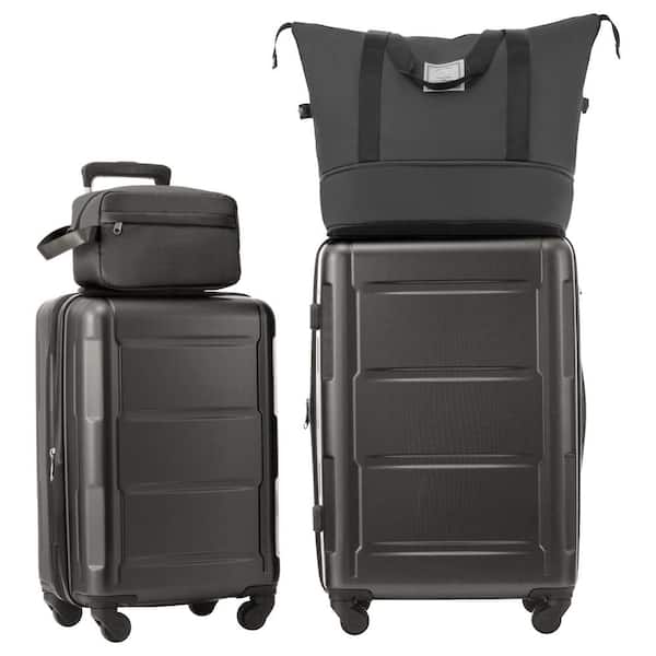 4-Piece Dark Gray Expandable ABS Hardshell Spinner Luggage Set with Expandable Travel Duffel Bag, Toiletry Bag