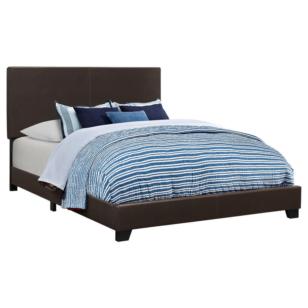 Modern Sleek Queen Upholstered Bed with Faux Leather Headboard, Brown