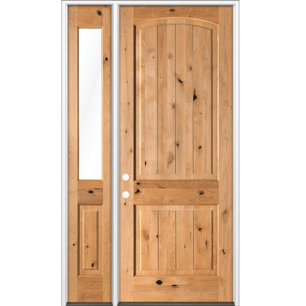 56 in. x 96 in. Knotty Alder Arch Top Right-Hand/Inswing Clear Glass BEHR Cedar Stain Wood Prehung Front Door w/ LHSL price history on PriceWatchPro