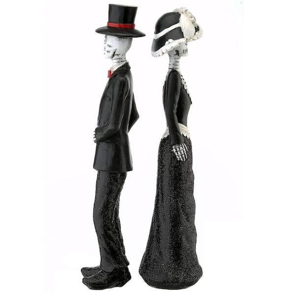 National Tree Company 13 in. Black Outfitted Skeleton Couple RAH