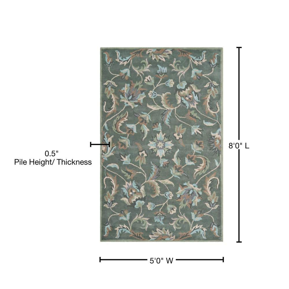 Handmade Gray Floral Wool 5' x 8' Area Rug
