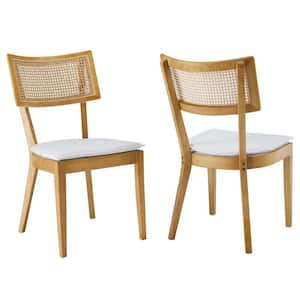 Caledonia Fabric Upholstered Wood Dining Chair Set of 2 in Natural White