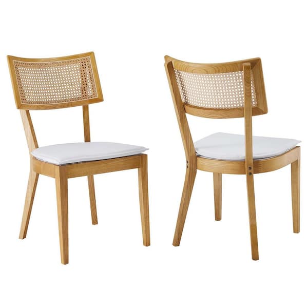 Caledonia Fabric Upholstered Wood Dining Chair Set of 2 in Natural White