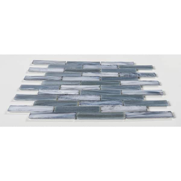 Dorian Reef Blue/Gray 5 in. x 6.5 in. Smooth Glass Brick Joint Mosaic Tile Sample