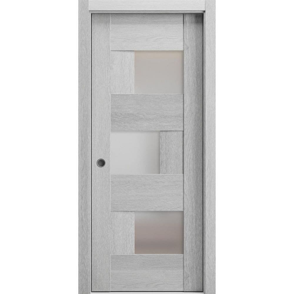 32 in. x 96 in. 1 Panel Light Grey Oak Finished MDF Sliding Door with Hardware price history on PriceWatchPro