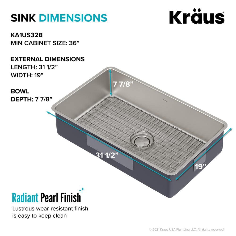 Dex 32-inch Stainless Steel Single Bowl Undermount Kitchen Sink