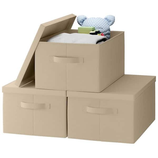 Ornavo Home Foldable Collapsible Storage Cube Bins Fabric Shelf Basket with Handles and Lid - (Set of 3)